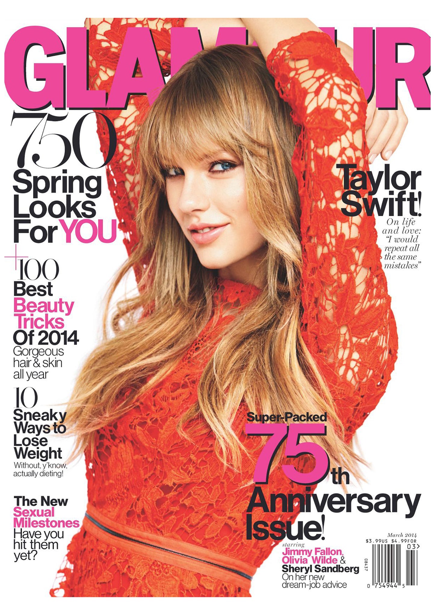 Taylor Swift - Glamour Magazine Cover Print - March 2014 (A4)