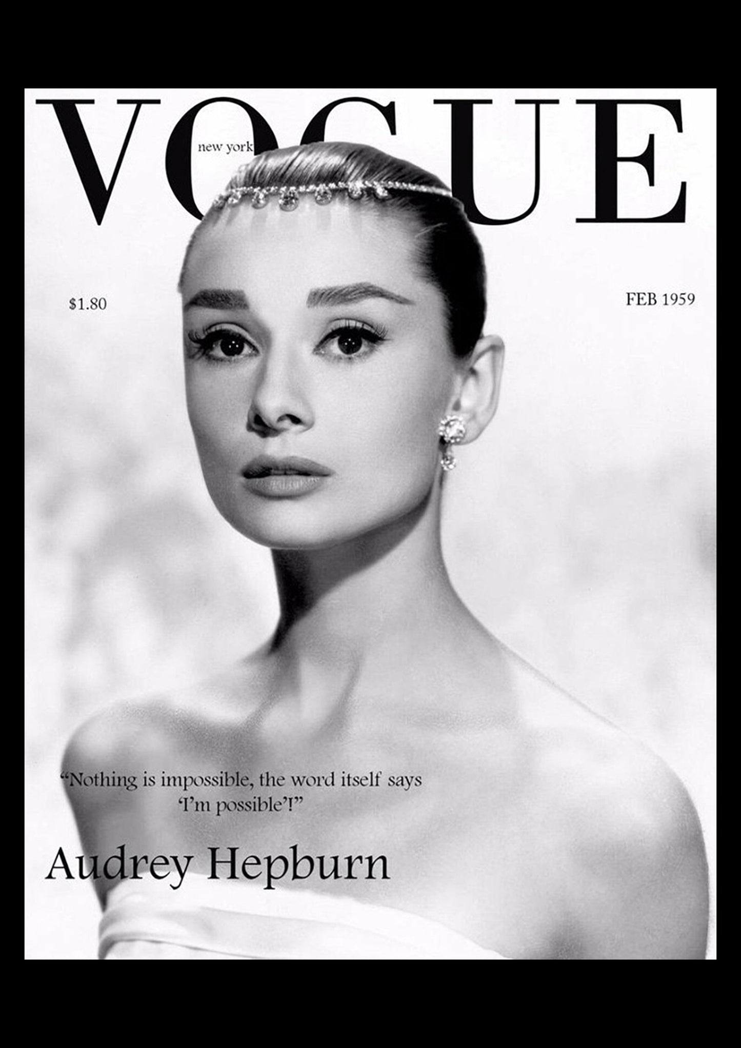Audrey Hepburn - Vogue Magazine Cover Print - February 1959 (A4)