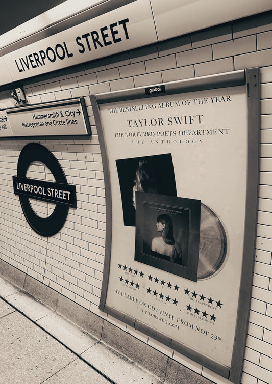 Taylor Swift - The Tortured Poets Department Poster @ Liverpool Street Tube Platform - Print